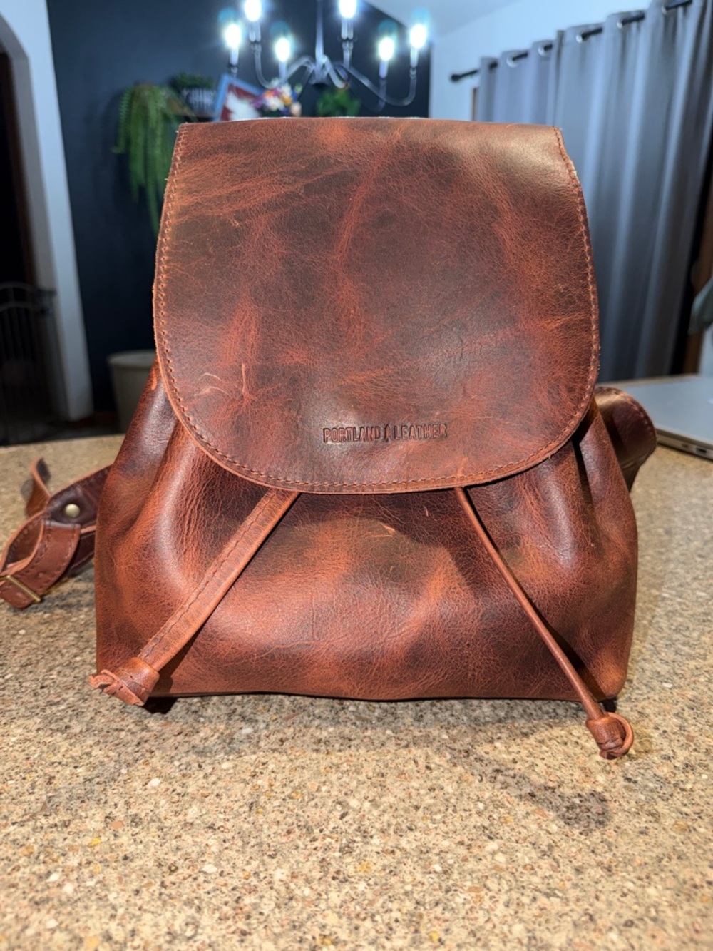 Portland Leather Chestnut Brown Drawstring Leather Backpack